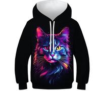 VesFy Kunst Katze Hoody Pullover Kapuzenpullover Sweatshirt 3D Druck Tier Drawstring Hoodie Mit Tasche Streetwear Eignung Jungen Und Mädchen Casual Langarm Unisex 8-10Y