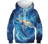 VesFy Kunst Schildkröte Hoody 3D Druck Marine Tiers Sweatshirt Jumper Pullover Hoodie Mit Tasche Streetwear Drawstring Eignung Jungen Und Mädchen Casual Langarm Unisex 13-15Y