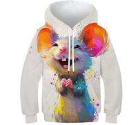 VesFy Niedliche Maus 3D Druck Tier Pullover Kapuzenpullover Hoody Sweatshirt Hoodie Streetwear Mit Tasche Drawstring Eignung Jungen Und Mädchen Casual Langarm Unisex 8-10Y