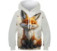 VesFy Niedlicher Fuchs 3D Druck Tier Jumper Pullover Sweatshirt Hoody Streetwear Hoodie Drawstring Mit Tasche Eignung Jungen Und Mädchen Casual Langarm Unisex 10-12Y