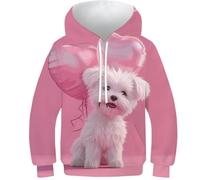 VesFy Niedlicher Hund Jumper 3D Druck Tier Sweatshirt Hoody Pullover Streetwear Mit Tasche Drawstring Hoodie Eignung Jungen Und Mädchen Casual Langarm Unisex 9-11Y