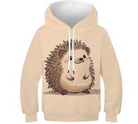 VesFy Niedlicher Igel Hoody Sweatshirt Pullover 3D Druck Tier Kapuzenpullover Mit Tasche Hoodie Streetwear Drawstring Eignung Jungen Und Mädchen Casual Langarm Unisex 9-11Y