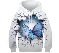 VesFy schöner Schmetterling Hoody Sweatshirt Jumper 3D Druck Tier Pullover Drawstring Hoodie Mit Tasche Streetwear Eignung Jungen Und Mädchen Casual Langarm Unisex 11-13Y