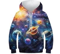 VesFy Schönes Universum Pullover Jumper Hoody 3D Druck Planeten Sweatshirt Mit Tasche Hoodie Streetwear Drawstring Eignung Jungen Und Mädchen Casual Langarm Unisex 7-9Y