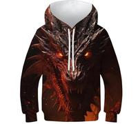 VesFy Schwarzer Drache Jumper Hoody 3D Druck Tier Pullover Sweatshirt Streetwear Mit Tasche Hoodie Drawstring Eignung Jungen Und Mädchen Casual Langarm Unisex 9-11Y
