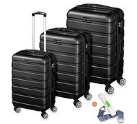 VESKA 3tlg. Hartschalenkofferset Hard Shell Reisekoffer Kofferset Trolley Koffer Hartschalenkoffer Reisekofferset Rollkoffer TSA Zahlenschloss 4 Rollen ABS-Hartschale M-L-XL (schwarz)
