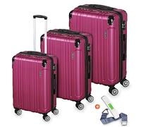 VESKA 3tlg. Hartschalenkofferset Hard Shell Reisekoffer Kofferset Trolley Koffer Hartschalenkoffer Reisekofferset Rollkoffer TSA Zahlenschloss 4 Rollen ABS-Hartschale M-L-XL (Berry)