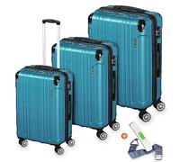 VESKA 3tlg. Hartschalenkofferset Hard Shell Reisekoffer Kofferset Trolley Koffer Hartschalenkoffer Reisekofferset Rollkoffer TSA Zahlenschloss 4 Rollen ABS-Hartschale M-L-XL (Nebel-blau)