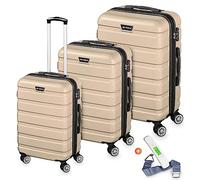 VESKA 3tlg. Hartschalenkofferset Hard Shell Reisekoffer Kofferset Trolley Koffer Hartschalenkoffer Reisekofferset Rollkoffer TSA Zahlenschloss 4 Rollen ABS-Hartschale M-L-XL (Champagner)