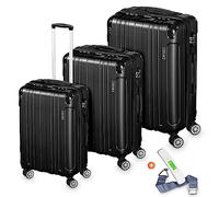 VESKA 3tlg. Hartschalenkofferset Hard Shell Reisekoffer Kofferset Trolley Koffer Hartschalenkoffer Reisekofferset Rollkoffer TSA Zahlenschloss 4 Rollen ABS-Hartschale M-L-XL (schwarz)