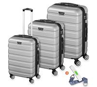 VESKA 3tlg. Hartschalenkofferset Hard Shell Reisekoffer Kofferset Trolley Koffer Hartschalenkoffer Reisekofferset Rollkoffer TSA Zahlenschloss 4 Rollen ABS-Hartschale M-L-XL (Silber)
