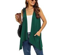 Vest Cardigan for Women Fashion Casual Open Front Lightweight Summer Cardigans Sleeveless Draped Kimono with Pockets Asymmetric Hem,Dark Green,S