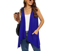 Vest Cardigan for Women Fashion Casual Open Front Lightweight Summer Cardigans Sleeveless Draped Kimono with Pockets Asymmetric Hem,Royal Blue,S