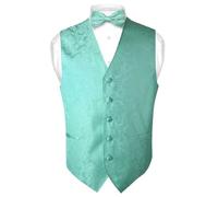 Vesuvio Napoli Herren-Set mit Paisleymuster, Weste und Fliege, Aquagrün, Türkis, Aquagrün, Large