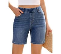 Vetinee High Waist Shorts Damen Damen Sommer Hose Indigo Classic Blue Größe S Passt für EU 34-36