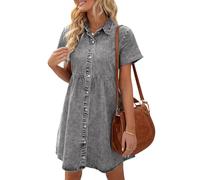 Vetinee Jeanskleid Damen Hemdblusenkleid Damen Foxy Gray XL