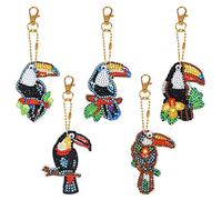 VETPW 5 Stück 5D DIY Vogel Design Diamant Malerei Schlüsselbund, Doppelseitig DIY Full Drill Diamond Pasted Painting Keychain für Damen Geldbörse Rucksack Handtasche Dekoration