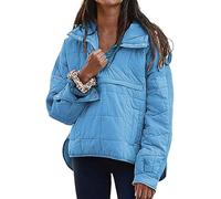 VEVESMUNDO Damen Stepppullover Quilted Puffer Pullover Hoodie Kapuzenpullover Oversized Leicht Warm Hoodies Winterpullover mit Kapuze (Blau, S)