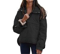 VEVESMUNDO Damen Stepppullover Quilted Puffer Pullover Hoodie Kapuzenpullover Oversized Leicht Warm Hoodies Winterpullover mit Kapuze (Schwarz, S)