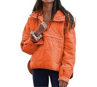 VEVESMUNDO Damen Stepppullover Quilted Puffer Pullover Hoodie Kapuzenpullover Oversized Leicht Warm Hoodies Winterpullover mit Kapuze (Orange, XL)