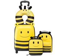 VEVOR 5 tlg. Kinderkoffer Set, 457,2 mm, Hartschalenkoffer mit Kindertrolley, Rucksack, Nackenkissen, Lunchbox & Kofferanhänge, Kofferset fürJungen & Mädchen, praktisch für Reisen Fliegen (Bienen)