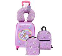 VEVOR 5 tlg. Kinderkoffer Set, 457,2 mm, Hartschalenkoffer mit Kindertrolley, Rucksack, Nackenkissen, Lunchbox & Kofferanhänge, Kofferset fürJungen & Mädchen, praktisch für Reisen Fliegen (Einhorn)
