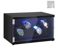 VEVOR Uhrenbeweger, Automatik-Uhrenbeweger, Watch Winder, Uhrenbeweger für Automatikuhren, Automatischer Uhrenbeweger mit Platz für 4 Uhren, LED Beleuchtung, Max. 20 cm Riemenlänge Schwarz