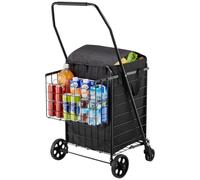 VEVOR Einkaufswagen zusammenklappbarer Einkaufstrolley mit zwei Körben & wasserfester Auskleidung & Rädern, 45,3 kg Tragkraft, 64 +10 L Einkaufsroller für Wäsche Einkaufen Camping Lebensmittel