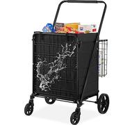 VEVOR Faltbarer Einkaufswagen mit herausnehmbarem, wasserdichtem Futter, 150 kg großes Fassungsvermögen, Jumbo-Einkaufswagen mit Doppelkorb, 360° drehbare Räder, dichter Metallgitterboden, robuster