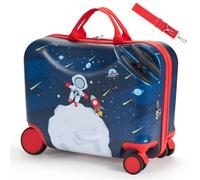 VEVOR Handgepäck Kinderkoffer, 26 L Fassungsvermögen, Hartschalenkoffer mit Rollen zum Draufsitzen, verstellbarer Schultergurt, Kinderreisetasche für Kinder ab 3 Jahren, Blau und Weiß