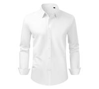 VEVOR Herrenhemd L, Langarmhemd, knitterfrei, Freizeithemden, Bügelfrei, Businesshemden, weicher Stretch-Stoff für Business, Freizeit oder formelle Anlässe, Arbeit, Hochzeit, Abendessen, Weiß
