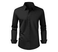 VEVOR Herrenhemd XL, Langarmhemd, knitterfrei, Freizeithemden, Bügelfrei, Businesshemden, weicher Stretch-Stoff für Business, Freizeit oder formelle Anlässe, Arbeit, Hochzeit, Abendessen, Schwarz