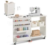 VEVOR klappbarer Nähtisch Mehrzweck Nähmaschinentisch mit Rollen & Regalen & Ablagefächern & Holzstiften & magnetischen Türen, Nähmaschine weiß (1170 x 400 x 778 mm)