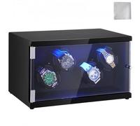 VEVOR Uhrenbeweger, Automatik-Uhrenbeweger, Watch Winder, Uhrenbeweger für Automatikuhren, Automatischer Uhrenbeweger mit Platz für 4 Uhren, LED Beleuchtung, Max. 20 cm Riemenlänge Schwarz