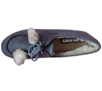 Vexcon Damen Slipper im klassischen College Style. Fell gefüttert, Fellbommel & Schnürer. Farbe Dunkelgrau, Größe 37