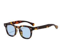 VFDHN Modische Damen-Sonnenbrille mit Nieten, Retro-Sonnenbrille, UV400, klares Brillengestell (Leopardenblau)