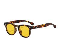 VFDHN Modische Damen-Sonnenbrille mit Nieten, Retro-Sonnenbrille, UV400, klares Brillengestell (Leopardengelb)
