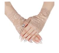 VFIDPSU Kurzer Spitzenhandschuh 2 Paar Frauen Frühling Und Sommer Dance Spitze Handschuhe Sonnencreme Kurze Handschuhe Fingerlose Fahren Handschuhe Halbe Finger Fäustlinge(Beige)
