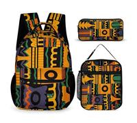 VFKLT 3-teiliges Rucksack-Set, afrikanisches Ethno-Muster, Reisetasche, tragbar, lässig, Tagesrucksack, Sport-Rucksäcke mit Lunchbox, Federmäppchen, Afrikanisches Ethno-Muster, Einheitsgröße,