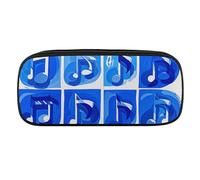 VFKLT Blaues Federmäppchen mit Musiknoten, tragbares Federmäppchen, Stiftetasche, Make-up-Tasche, Aufbewahrungstasche, Stiftebox, Kosmetiktasche für Damen, Herren, Büro, Schwarz , Einheitsgröße,