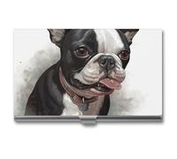 VFKLT Boston Terrier Visitenkartenetui, schlank, tragbar, Metall, Visitenkarten-Organizer, Kreditkartenetui, Multi-Kartenetui für Männer und Frauen, Reisen, Büro, silber, Einheitsgröße, Casual