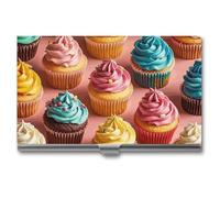 VFKLT Bunte Visitenkartenetui mit Cupcake-Motiv, schmal, tragbar, Metall, Visitenkarten-Organizer, Kreditkartenetui, mehrere Kartenetuis für Männer und Frauen, Reisen, Büro, Silber, Einheitsgröße