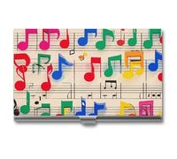 VFKLT Bunte Visitenkartenetui mit Musiknoten, schlank, tragbar, Metall, Visitenkarten-Organizer, Kreditkartenetui, mehrere Kartenetuis für Männer und Frauen, Reisen, Büro, Silber, 1 Stück, Silber, One