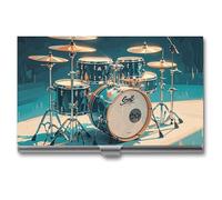 VFKLT Cool Drums Set Visitenkartenhalter Tasche Slim Portable Metall Visitenkartenetui Visitenkartenorganizer Kreditkartenetui Multi-Kartenetui für Männer Frauen Reisen Büro Silber Einheitsgröße