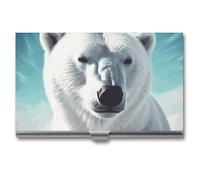 VFKLT Eisbär-Visitenkartenetui, schmal, tragbar, Metall, Visitenkarten-Organizer, Kreditkartenetui, Multi-Kartenetui für Männer und Frauen, Reisen, Büro, Silber, Einheitsgröße, lässig, Silber, One