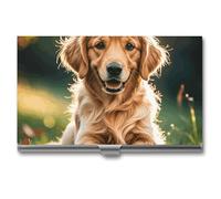 VFKLT Golden Retrievers Visitenkartenetui, schlank, tragbar, Metall, Visitenkarten-Organizer, Kreditkartenetui, Multi-Kartenetui für Männer und Frauen, Reisen, Büro, Silber, Einheitsgröße, Silber, One