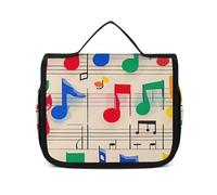 VFKLT Kulturbeutel zum Aufhängen, bunte Musiknoten, Reise-Make-up-Tasche, Organizer, wasserdicht, Kosmetiktasche für Damen und Herren, weiß, 22,6 x 7,1 x 18,5 cm, Kulturbeutel zum Aufhängen, Weiß, 8.9