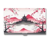 VFKLT Mount Fuji mit Kirsch-Visitenkartenhalter, schlank, tragbar, Metall, Visitenkarten-Organizer, Kreditkartenetui, Multi-Kartenetui für Männer und Frauen, Reisen, Büro, Silber, 1 Stück, Silber, One