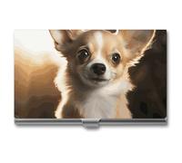 VFKLT Niedlicher Chihuahua-Visitenkartenhalter, schlank, tragbar, Metall, Visitenkarten-Organizer, Kreditkartenetui, Multi-Kartenetui für Männer und Frauen, Reisen, Büro, Silber, Einheitsgröße,