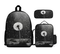 VFKLT Pusteblume Schwarz und Weiß Rucksack mit Lunchbox Federmäppchen 3-teiliges Set Reisetasche Casual Daypack Laptop Rucksack, Weiß, Einheitsgröße, Reiserucksäcke, weiß, Einheitsgröße,